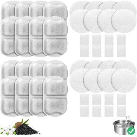 Lot de 16 filtres de fontaine à eau pour chat en acier inoxydable de 7 L/1,8 G, 16 ensembles de filtres de rechange pour fontaine à eau pour chien, mousse/éponge pour gamelle d'eau potable de 7 L/6,5 (1/5)