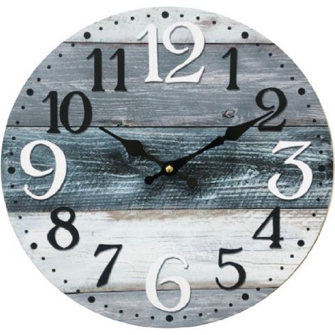 Rebecca Mobili Wanduhr Weiß Grau Blau Mdf Shabby Rund 33.8x33.8x4