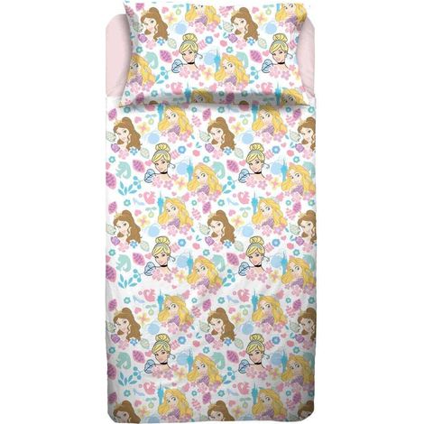 Disney, Principesse, Completo Lenzuola Letto Singolo Una Piazza In Flanella di Puro Cotone Completo Lenzuolo Sopra + Sotto con Angoli + Federa