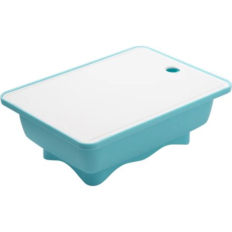 (Bleu) Panier égouttoir portable avec planche à découper, évier intégré et rangement, adapté au camping en plein air. (1/4)