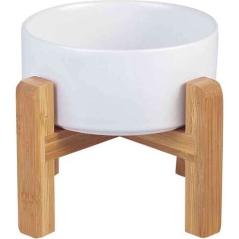 ALLIANDISPanier en céramique pour animaux de compagnie, adapté aux chats et aux petits chiens, avec un cadre en bois - anti-éclaboussures, pratique pour y déposer la nourriture et l'eau, design élégan (1/4)