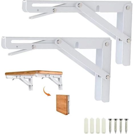 Support triangulaire en 2 pièces - 25 cm, support d'étagère pliable, fixation murale facile, support robuste, blanc (1/5)