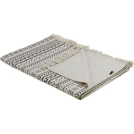 Coperta copriletto cotone motivo tribale 130 x 180 cm bianco e nero Panvel