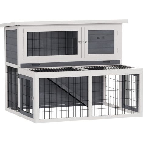 Conejera para conejos de 2 niveles con techo abatible, 122 x 95 x 93,5 cm, gris OKMYHOME (1/5)