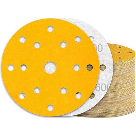 Schleifpapier 150mm Klett 15 Loch-Gelb 60 St&xFCck K&xF6rnung 600 (1/5)