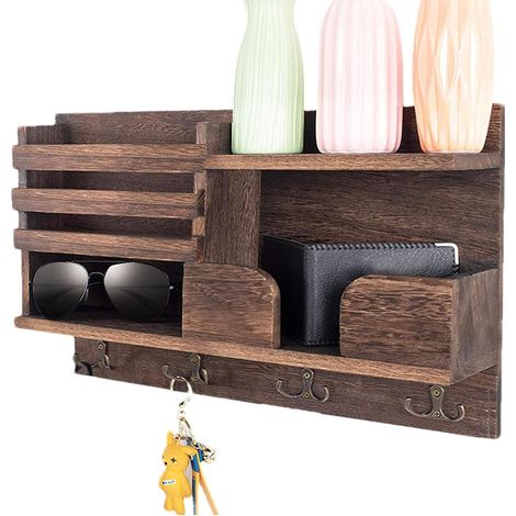 Étagère Murale pour Rangement - Style rétro - en Bois - Design Crochet - pour Salon, Cuisine, buanderie (1/5)