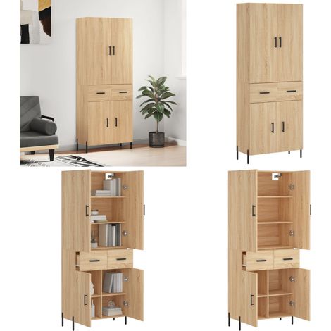 Highboard Sonoma-Eiche 69,5x34x180 cm Holzwerkstoff - Holzwerkstoff Schrank - Stauraum Schrank (1/5)