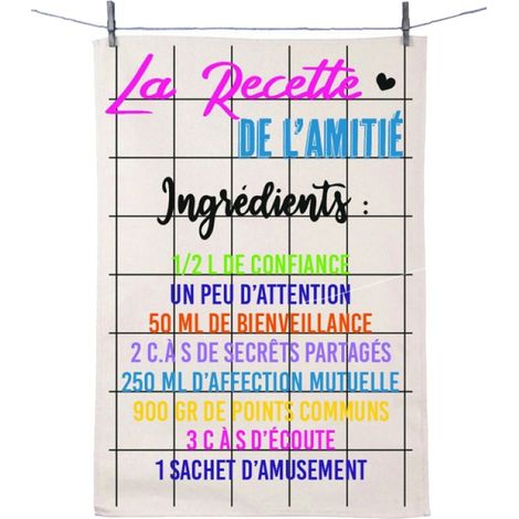 Torchon en coton décoré - Recette de l'amitié