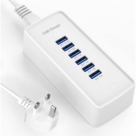 Chargeur Rapide USB, Station de Charge Portable 6 Ports pour Divers appareils, Compatible avec Les chargeurs USB pour iphone ipad, Samsung, Google, xiaomi, Huawei, etc. (1/5)