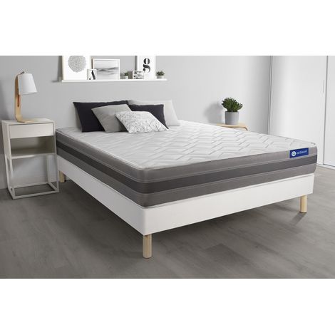 Ensemble matelas ACTILATEX RELAX Latex et mémoire de forme 140x190 cm Maxi épaisseur 5zones de confort + sommier KIT blanc (1/5)