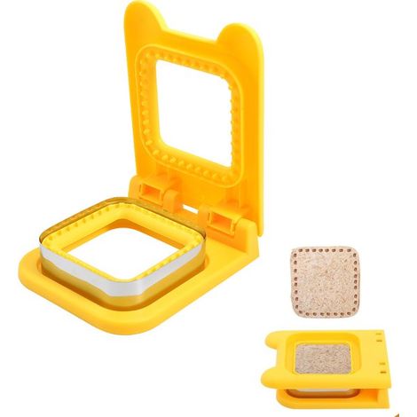 Cortador y sellador de sándwiches de acero inoxidable, molde para galletas infantiles, removedor de corteza, cuadrado amarillo (1/5)