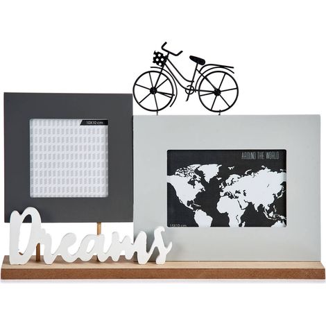 Stehender Bilderrahmen für 2 Fotos, dekorativer Schriftzug und Fahrrad (1/2)