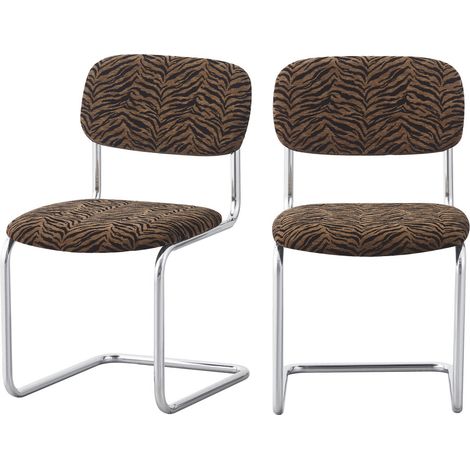 Lot de 2 chaises imprimé tigre pieds chrome - Marron - Marcel (1/5)