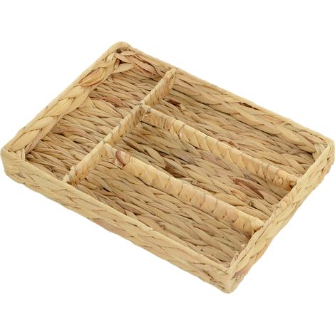 Panier de rangement tressé en jacinthe d'eau avec 4 compartiments, pour salle de bain, chambre à coucher, naturel