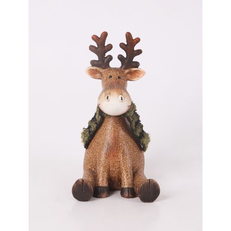 Dekofigur Rentier sitzend Polyresin 15 x 8 cm braun Weihnachtscharaktere