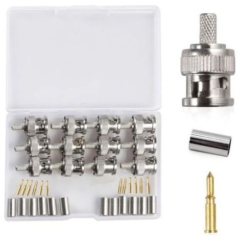 Lot de 12 connecteurs BNC RG58 mâles à sertir avec boîte de rangement, compatible avec câble coaxial RG58 pour antennes, appareils LAN sans fil, câble coaxial, Wi-Fi, radios, antenne externe (1/5)