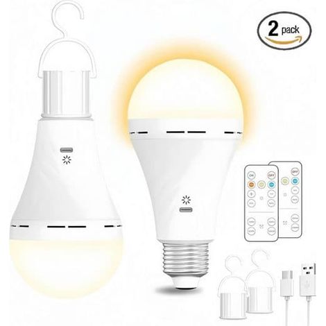 Lampe d'extérieur avec 2 LED, batterie 2600 mAh, chargement USB, télécommande, douille E27, 14 x 6,7 cm (1/5)