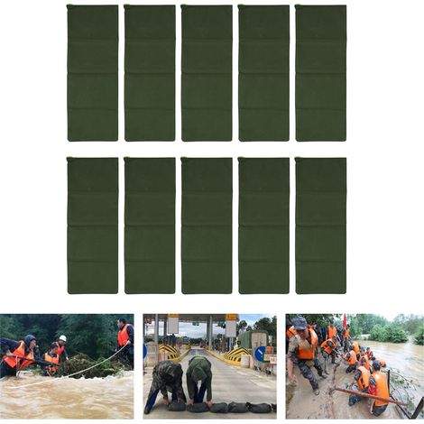 Sacs anti-inondation polyester 600D - Kit de 10 sacs réutilisables pour barrière contre intempéries (25x70cm, vert foncé) (1/4)