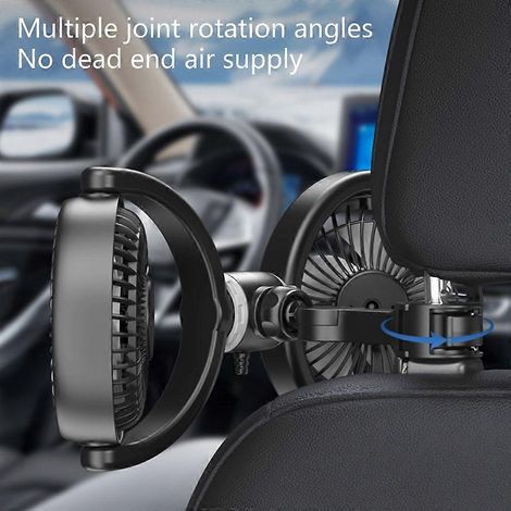 Ventilateur de voiture à double tête rotative à 360° pour un refroidissement silencieux et puissant lors des longs trajets. (1/4)