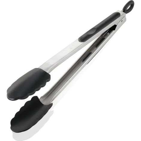 Pinzas de cocina con punta de silicona antiadherente resistente al calor y mango de acero inoxidable para parrillas, ensaladas, barbacoa (1/5)