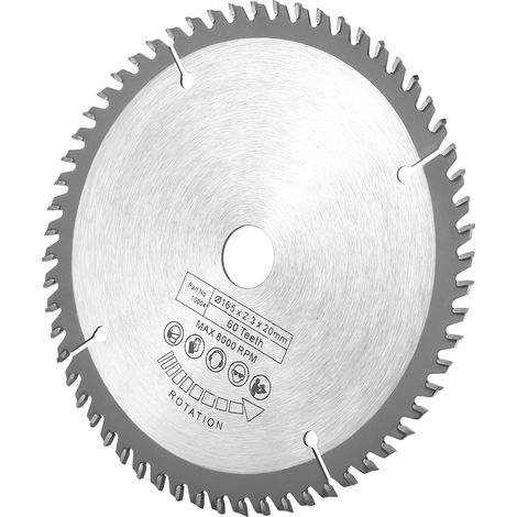 Lame de scie circulaire argentée TCT 165 mm pour la coupe du bois, 60 dents + 1 bague de réduction (1/5)