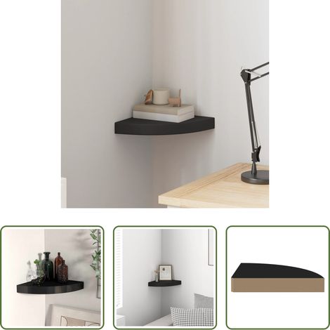 Wandregal -  Eck-Schweberegal Schwarz 25x25x3,8 cm MDF (1/5)