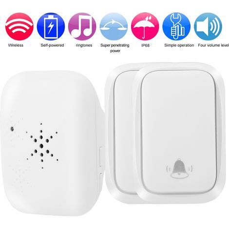 IP68 Wireless Doorbell Transmitter Receiver Kit, Waterproof 4-Volume Self-Powered Door Chime Kit[2] (1/5)