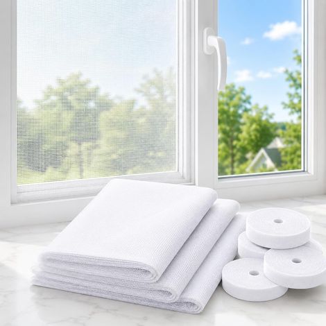 Lot de 6 Moustiquaires Fenêtre Autocollantes, Filet Anti-Moustiques Lavable Sans Perçage, Installation DIY pour Maison Blanc (1/5)