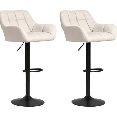 Lot de 2 tabourets de bar rétro en simili cuir crème avec finition lin, hauteur réglable (1/5)