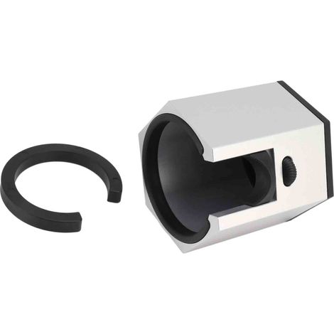 Kaffeefilterhalter aus Aluminiumlegierung mit abnehmbarem Deckel und Höhenverstellknopf, silberfarben. (1/5)