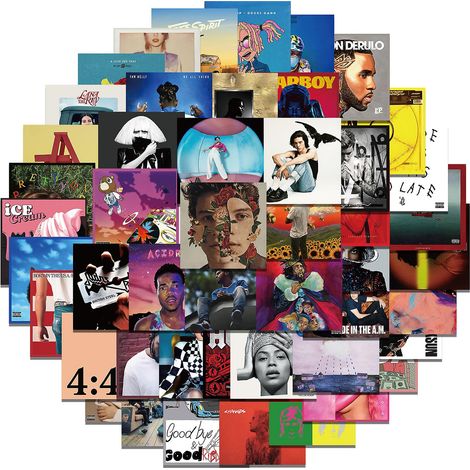 Lot de 55 autocollants en vinyle hilarants reprenant des pochettes d'albums de chanteurs et chanteuses – Parfaits pour les ordinateurs portables, les téléphones, les bouteilles d'eau et les ordinateur (1/4)