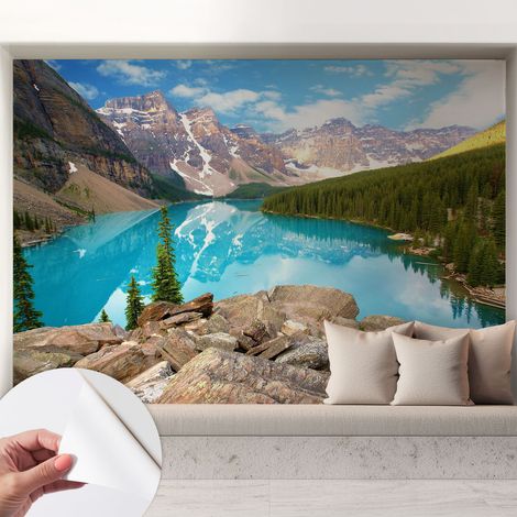 Selbstklebende Tapete modern Wohnzimmer - Wanddeko Schlafzimmer - Tapete mit Motiv Blauer See 208x146 cm (1/5)