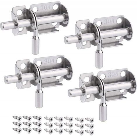 Lot de 4 Verrou de Porte Coulissant, Serrure Porte Interieure Porte de Jardin, Loquet Porte Coulissant en Acier Inox (1/4)