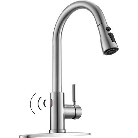 Touchless Kitchen Faucet with Pull Down Sprayer - Single Handle Kitchen Faucets with Smart Motion Sensor, Brushed Nickel Stainless Steel Sink Faucet (1/5)