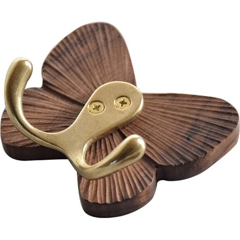 Crochets porte-serviettes en bois avec embout en laiton, crochet mural en forme de papillon, crochet pour costume, crochet pour manteau en hêtre sculpté à la main pour vêtements. (1/4)