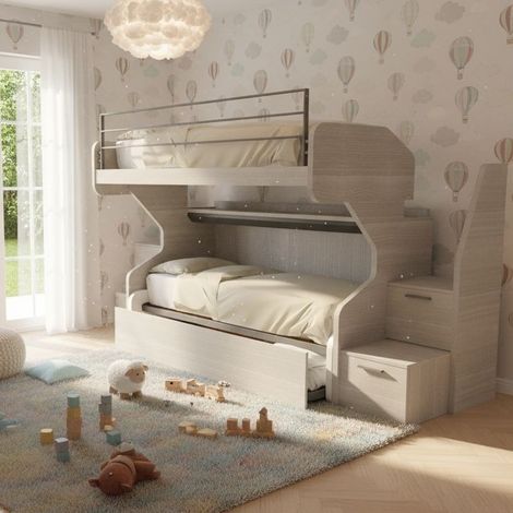 Letto a castello scorrevole con letto estraibile - La soluzione 3 in 1 per la cameretta - Rovere rock