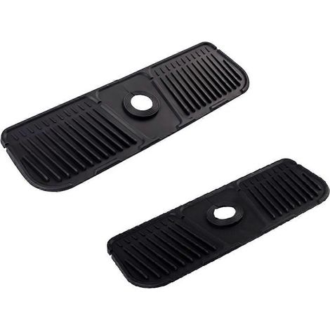Lot de 2 tapis de robinet en silicone noir, pour cuisine et salle de bain. Protection anti-éclaboussures pour évier et plan de travail. (1/5)