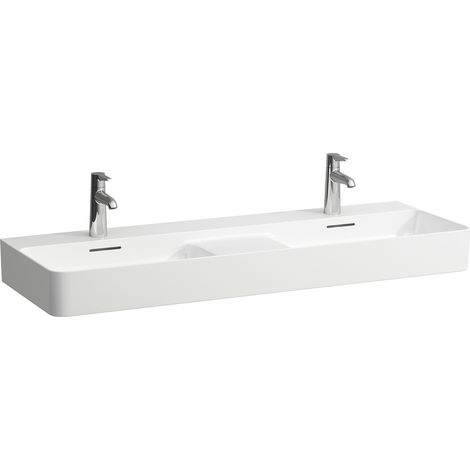 LAUFEN VAL lavabo doble, 3 agujeros para grifo, sin rebosadero,