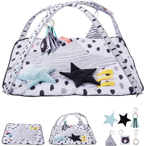 Tapis de jeu bebe eveil 6 jouets sensoriels 2 balles tactiles tissu doux 0-18 mois developpement moteur nouveau-ne (1/5)