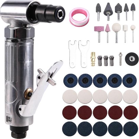 Meuleuse à angle de 6,35 mm (1/4 pouce) à 90 degrés, mini-meuleuse pneumatique pour moules, kit d'outils, polisseuse, fraiseuse et machine à graver avec kit de meules (1/5)