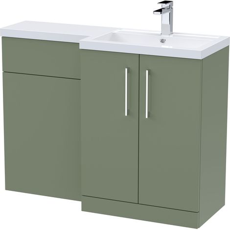 Nuie Arno RH Combination Unit with L-Shape Polymarble Basin 1100mm Wide - Satin Green (1/2)