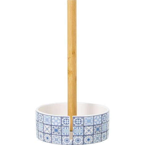 Porte-Rouleau en Bois avec Base en céramique Mosaïque Bleue 14x32cm (1/3)