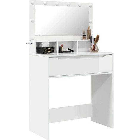 Table de Maquillage Blanche pour Chambre, Coiffeuse avec Miroir et Rangement, Bureau de Toilette Moderne avec Tabouret, Meuble de Salle de Bain ou Dressing (1/5)