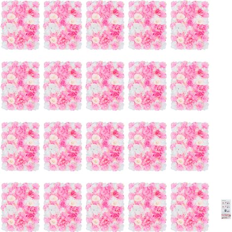 Panneaux muraux à Fleurs artificielles, Lot de 20 Pièces Panneaux de Fleurs Mural Fleurs Toile de Fond Florale haie décor en Soie pour fête de Mariage Fond Rose 60 x 40cm (1/5)