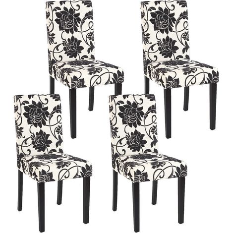 Lot de 4 chaises de salle à manger en tissu imprimé blanc&noir pieds foncés CDS04122 (1/5)
