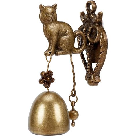 Sonnette de porte en métal antique, figurine d'animal, sonnette de porte décorative en bronze antique en forme de chat, cloches suspendues pour cour, jardin, maison, accessoires (1/5)