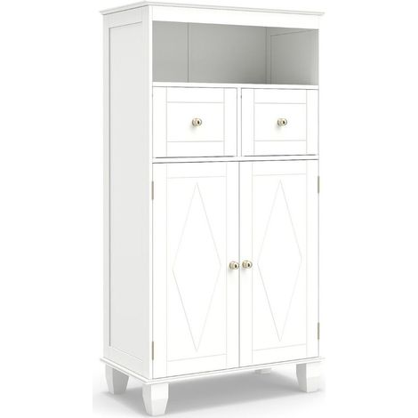 Salle de bain, salon ou entrée - armoire de rangement sur pied blanche avec tiroirs et design élégant (1/5)
