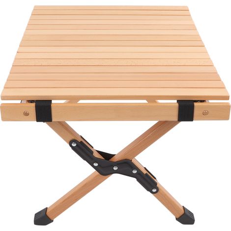 Table pliante d'extérieur en bois massif couleur naturelle, idéale pour barbecue, pique-nique, voyages et rangements. (1/5)