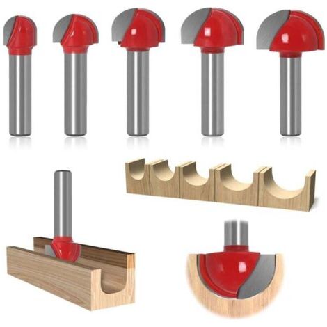 5 Pièces Fraise à Fond Rond Bois, 8mm Routeur Core Box Bits Tige 12/16/ 19/22/25mm,Fraise Defonceuse,Fraise à Rainurer,Fraise à Bois Raboter Outil de Travail du Bois,Queue Mèches Routeur Bits