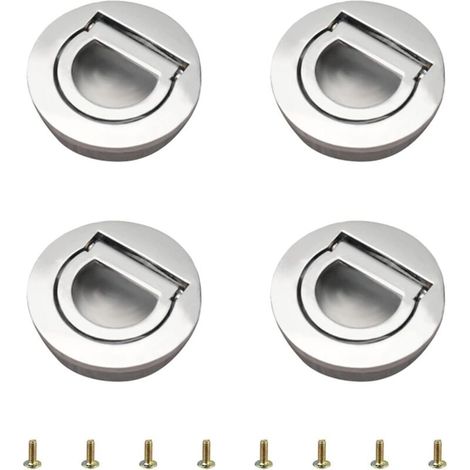 Poignée ronde avec anneau de traction intégré, lot de 4 poignées invisibles style tatami pour portes et tiroirs de placards et armoires,(Argent brillant)